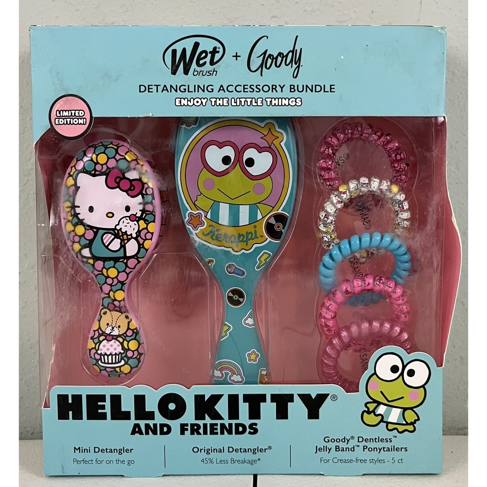 HELLO KITTY KEROPPI Wet Hair Brush Detangling Accesory Bundle